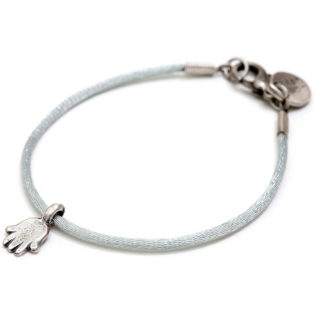 Dana Levy Mini Hamsa Hand Charm Satin Cord Bracelet - Antique Silver and Silver