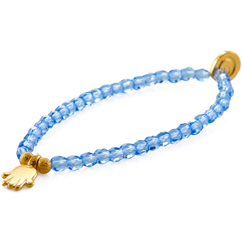 Dana Levy Mini Hamsa Hand Charm Faceted Glass Bead Bracelet - Gold Sky Blue