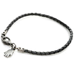 Dana Levy Mini Hamsa Hand Charm Leather Braid Bracelet - Antique Silver