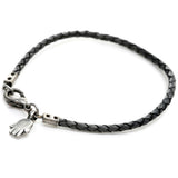 Dana Levy Mini Hamsa Hand Charm Leather Braid Bracelet - Antique Silver