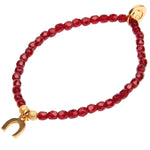 Dana Levy Mini Horseshoe Charm Faceted Glass Bead Bracelet - Gold Ruby