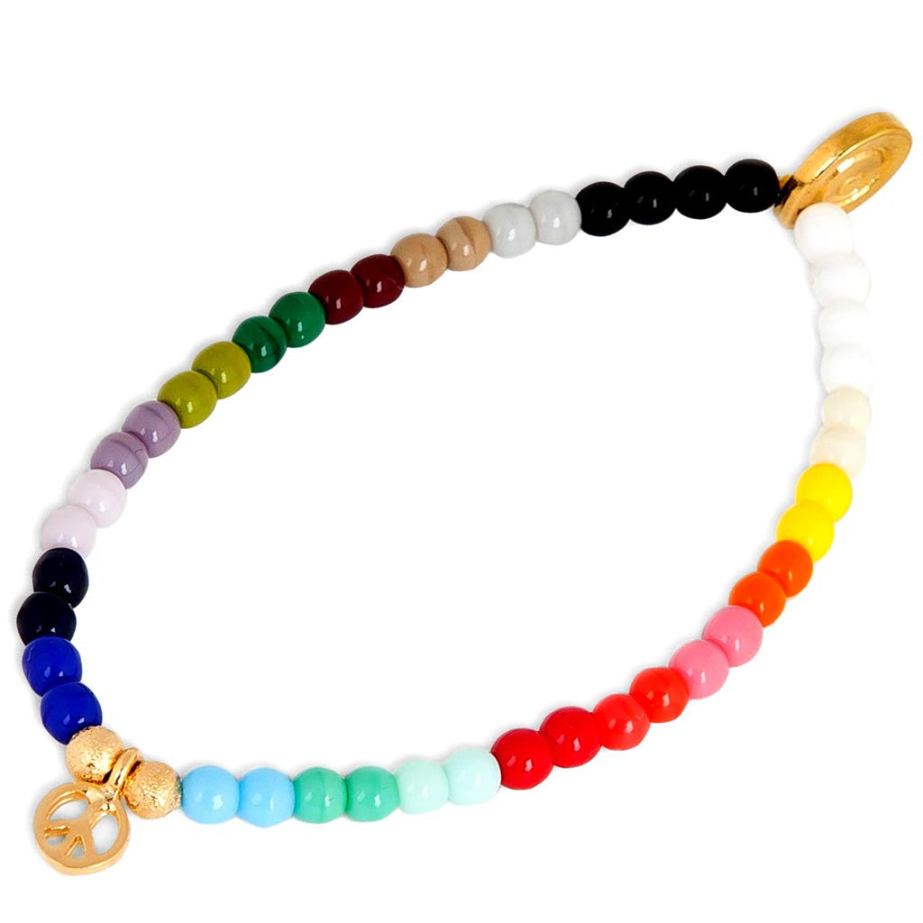 Dana Levy Mini Peace Symbol Charm Rainbow Glass Bead Bracelet - Gold