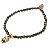 Dana Levy Mini Skull Charm Faceted Glass Bead Bracelet - Antique Gold Jet Black