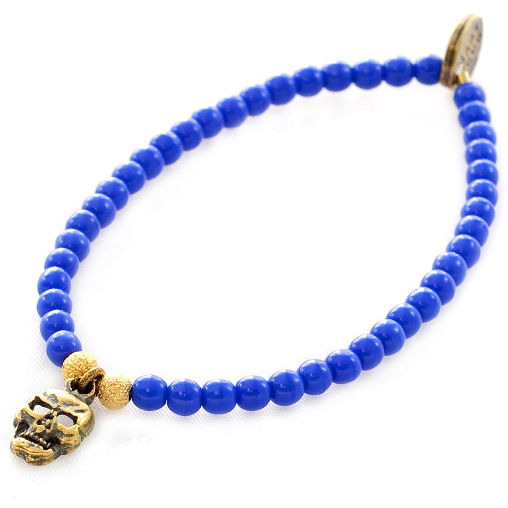 Dana Levy Mini Skull Charm Glass Bead Bracelet - Antique Gold Royal Blue 