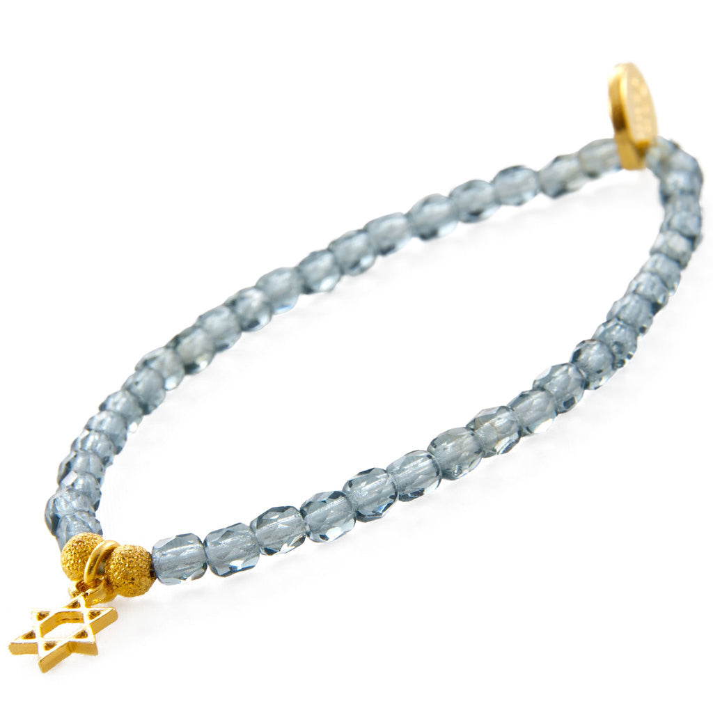 Dana Levy Mini Star of David Charm Faceted Glass Bead Bracelet - Gold Grey