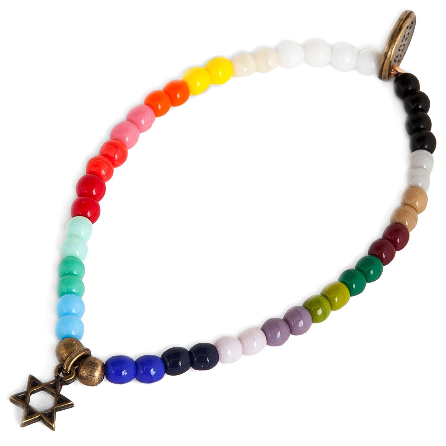 Dana Levy Mini Star of David Charm Rainbow Glass Bead Bracelet