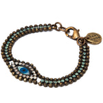 Dana Levy Mother of Pearl Evil Eye Charm Swarovski Crystal Ball Chain Bracelet - Ant. Gold Pacific Opal Crystal