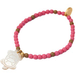 Dana Levy Mother of Pearl Turtle Charm Glass Bead Bracelet - Pink & Coffee Mix