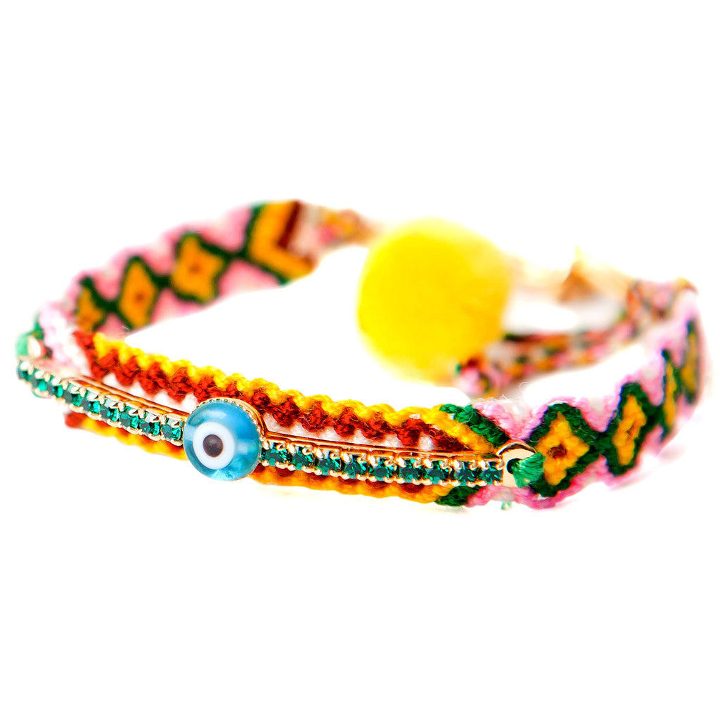 Dana Levy Multicolour Diamante Band Lucky Charm Friendship Bracelet - Emerald