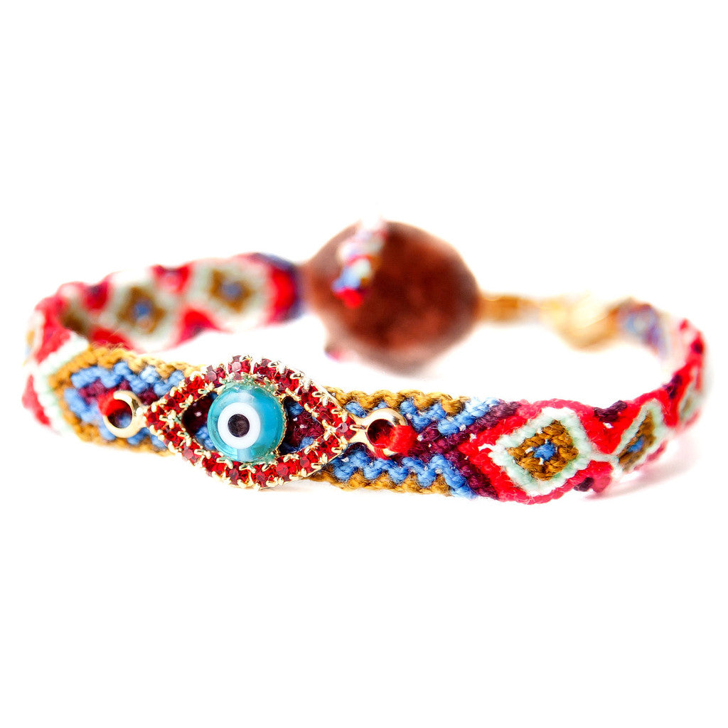 Dana Levy Multicolour Diamante Evil Eye Lucky Charm Friendship Bracelet - Ruby