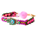 Dana Levy Multicolour Diamante Hamsa Hand Lucky Charm Friendship Bracelet - Emerald