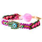 Dana Levy Multicolour Diamante Hamsa Hand Lucky Charm Friendship Bracelet - Emerald