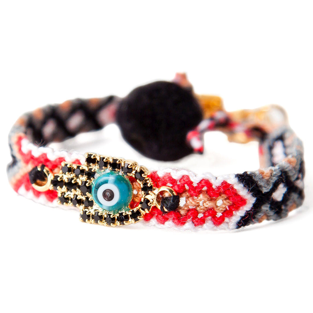 Dana Levy Multicolour Diamante Hamsa Hand Lucky Charm Friendship Bracelet - Jet Black