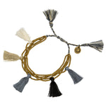Dana Levy Multi Tassel Bead Drawstring Bracelet - Grey Mix