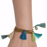 Dana Levy Multi Tassel Bead Drawstring Bracelet - Blue Mix On Wrist