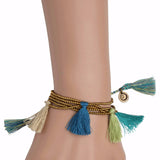 Dana Levy Multi Tassel Bead Drawstring Bracelet - Blue Mix On Wrist