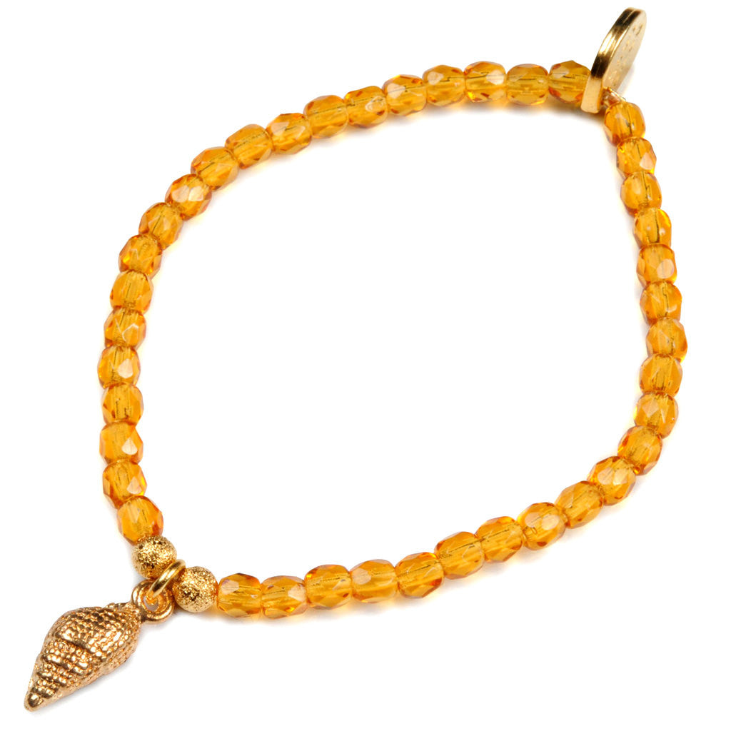 Dana Levy Nautilus Sea Shell Charm Faceted Glass Bead Bracelet - Gold Topaz