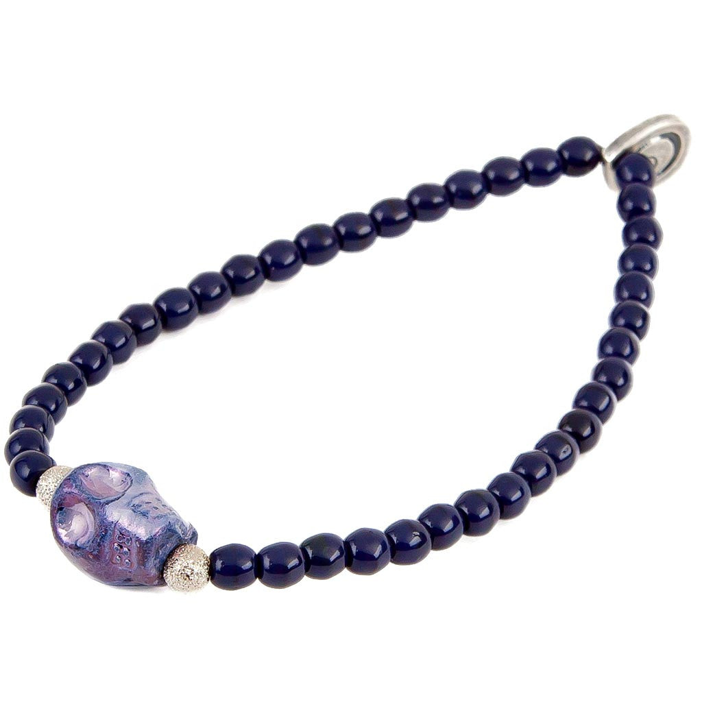 Dana Levy Mini Ceramic Skull Charm Glass Bead Bracelet - Navy