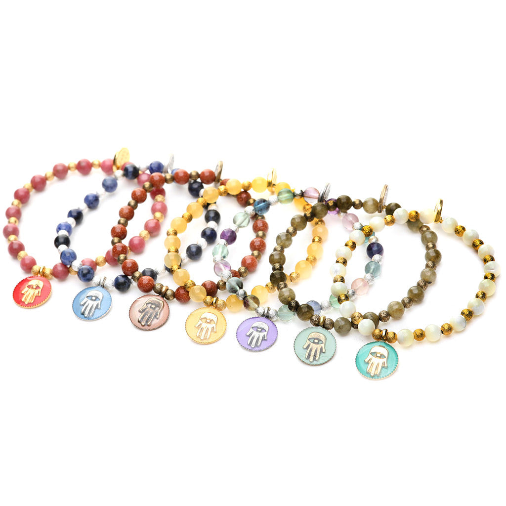 Dana Levy Enamel Hamsa Hand Charm Token Stardust Gemstone Mix Bracelets - Pastels Mix