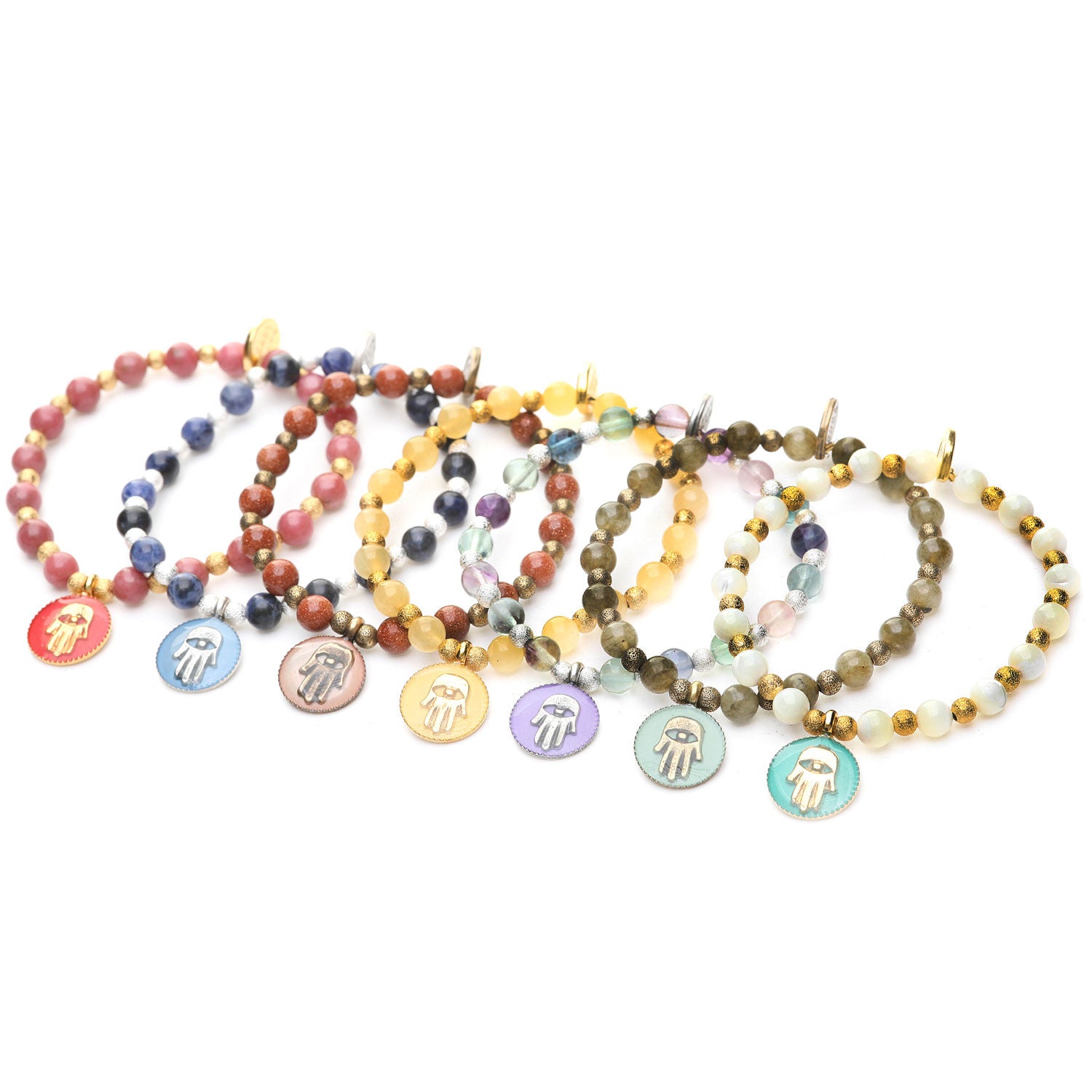 Dana Levy Enamel Hamsa Hand Token Stardust & Gemstone Mix Bracelet - Group Pastel