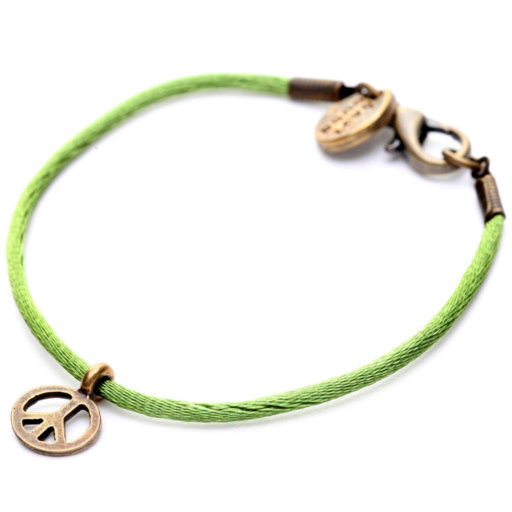 Dana Levy Peace Charm Satin Cord Bracelet - Antique Gold on Khaki