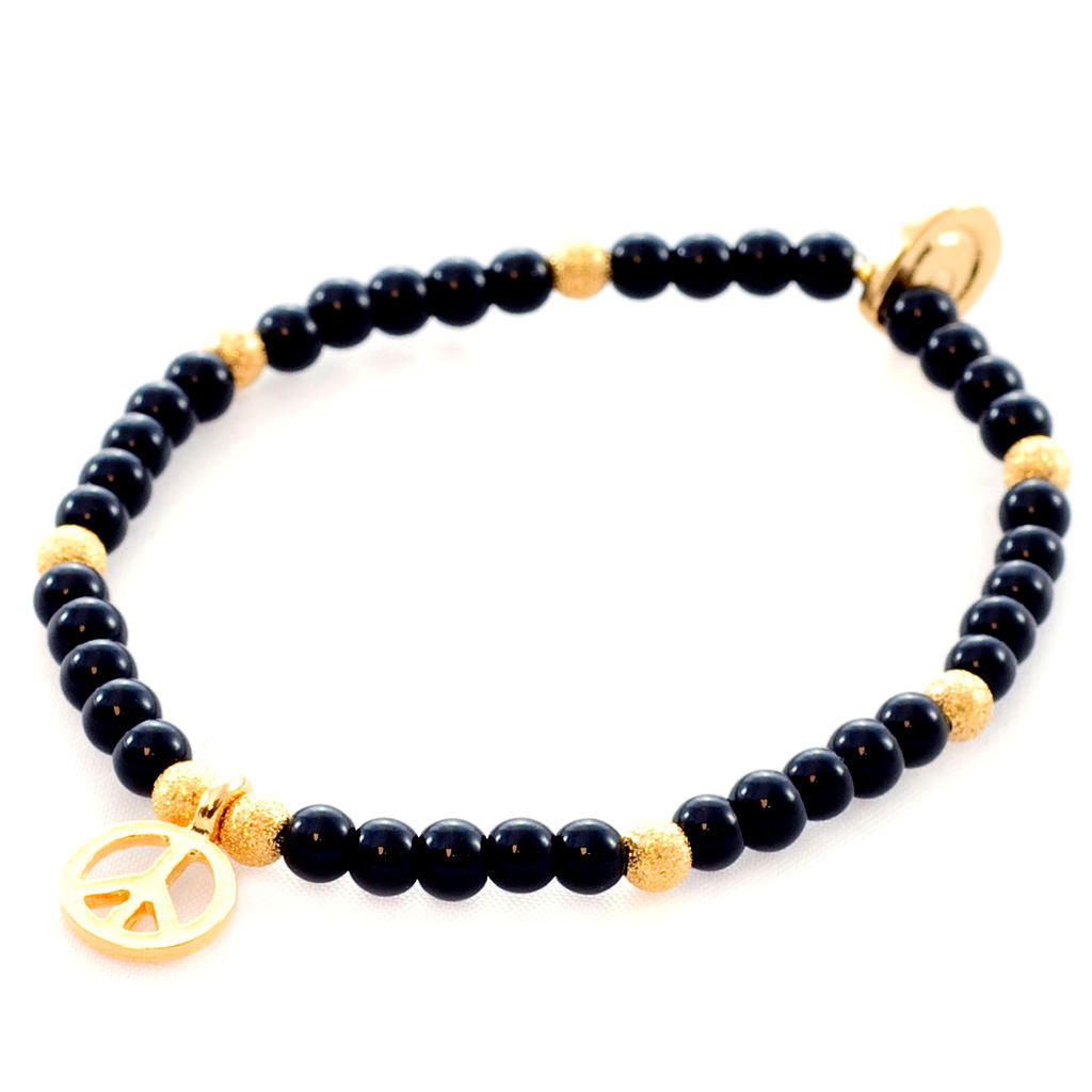 Dana Levy Peace Symbol Charm Gemstone Bracelet - Gold Black Onyx