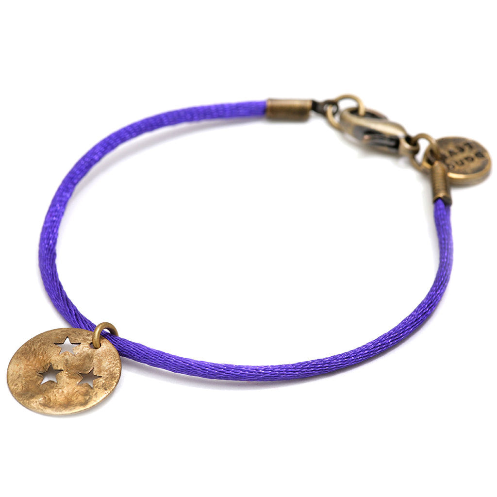 Dana Levy Moon and Stars Satin Cord Bracelet - Antique Gold and Purple
