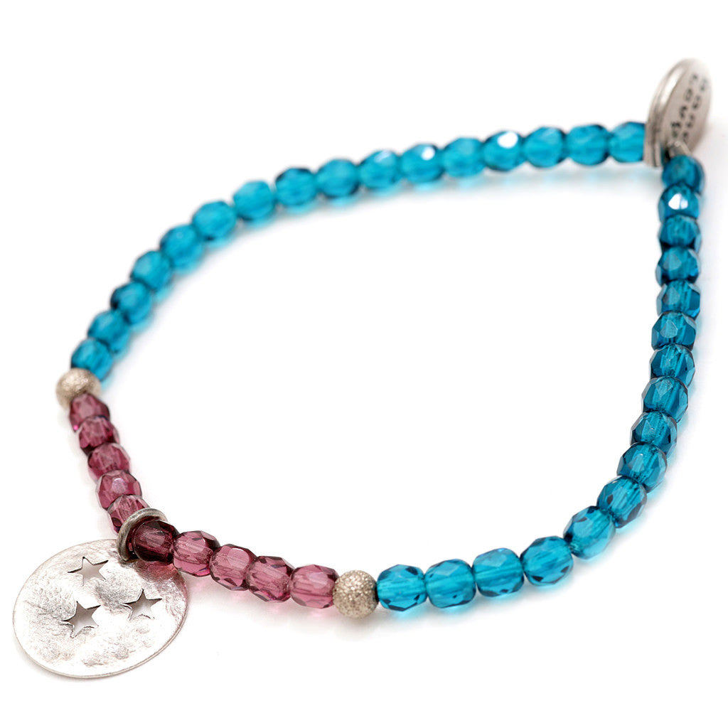 Dana Levy Moon & Stars Faceted Glass Bead Bracelet - Antique Silver