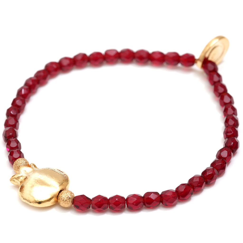 Dana Levy Pomegranate Charm Faceted Glass Bead Bracelet - Gold Ruby