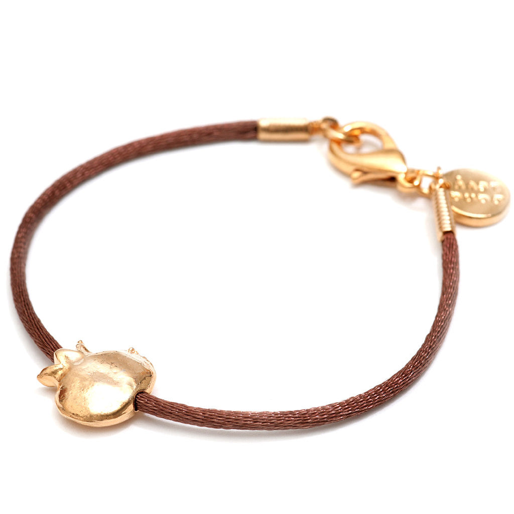 Dana Levy Pomegranate Charm Satin Cord Bracelet - Gold on Chocolate Brown