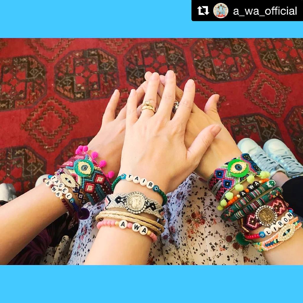 Dana Levy custom personalised name bead bracelets and friendship bracelets worn by the pop band A-Wa. 