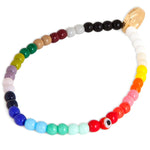 Dana Levy Round Mini Evil Eye Charm Rainbow Glass Bead Bracelet