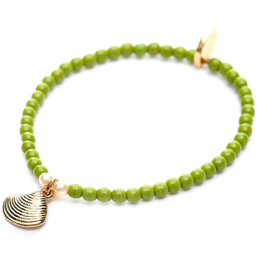 Dana Levy Scallop Sea Shell Glass Bead Bracelet - Olive