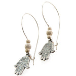 Dana Levy Small Deco Hamsa Hand Charm Hoop Earrings - Antique Silver