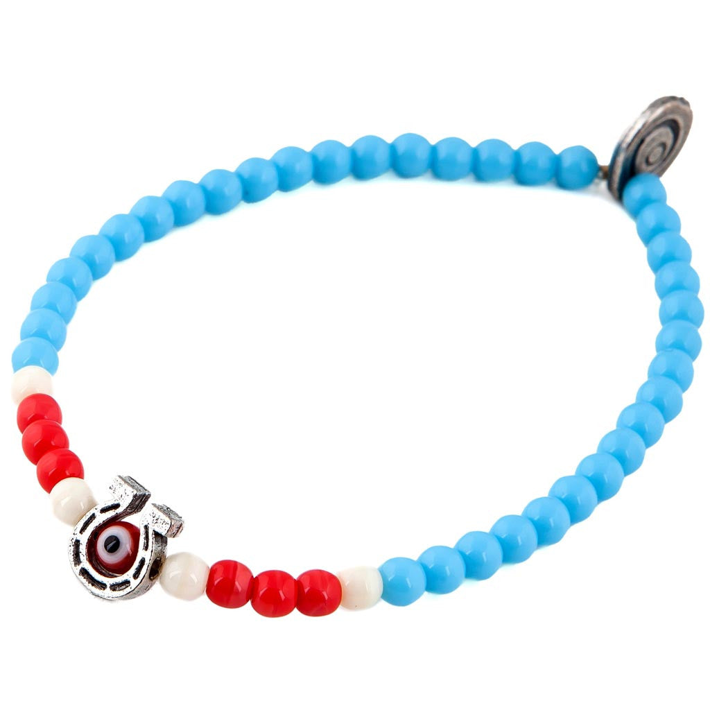 Dana Levy Solid Mini Horseshoe Evil Eye Charm Glass Bead Bracelet - Ant. Silver