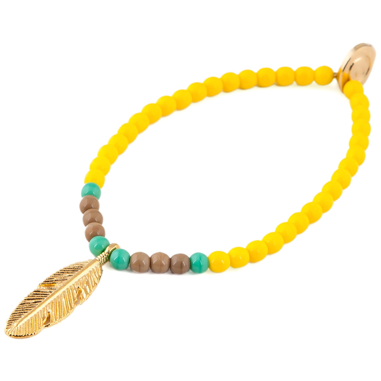 Dana Levy Tribal Feather Glass bead Bracelet - Gold Yellow