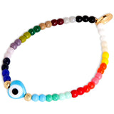 Dana Levy Evil Eye Heart Charm Rainbow Glass Bead Bracelet - Turquoise Gold