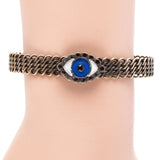 Dana Levy enamel evil eye charm mesh cuff bracelet - Antique Gold on Wrist